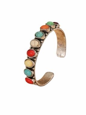 Bohemian Retro Style Mixed Stone & Silver  Adjustable Cuff Bracelet NWOT